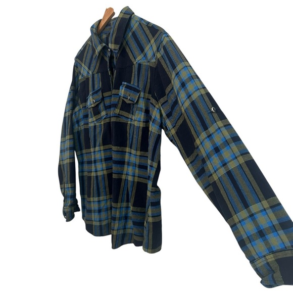 Ashley Stewart Women's 16W Cotton Metallic Blue Plaid Flannel Plus Button-up Top - Picture 3 of 5